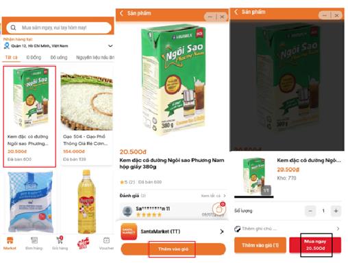 Bước 1: Tại giao diện trang chủ người mua nhấn chọn vào phần Market => chọn sản phẩm =>